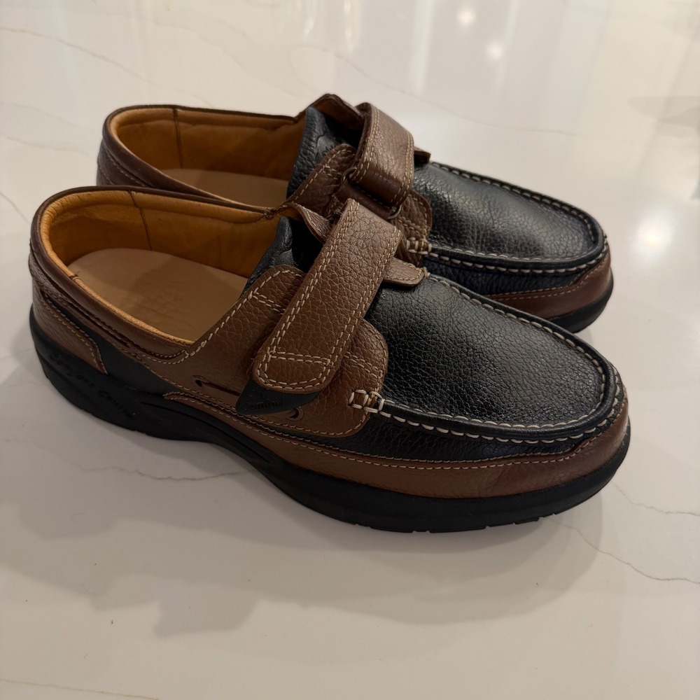 Dr. Comfort Mike Mens 12W Black Brown Leather Boat Shoes Loafers 8660 Strap - Picture 3 of 9